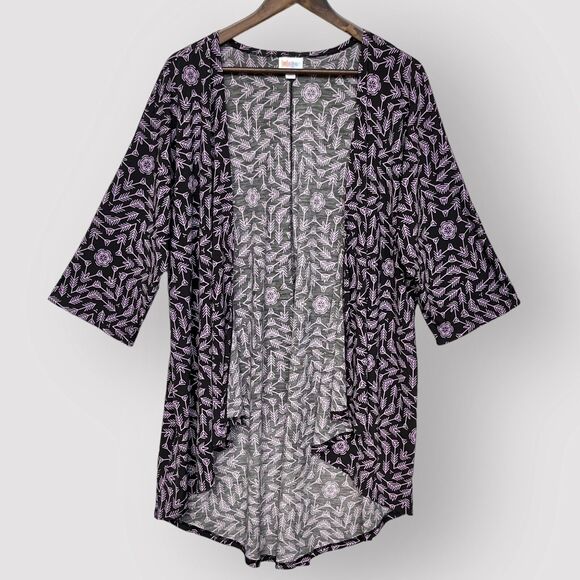 LuLaRoe‎ Open Cardigan Women M Black Purple Arrows Dolman 3/4 Sleeve Stretch D19 - Picture 1 of 9